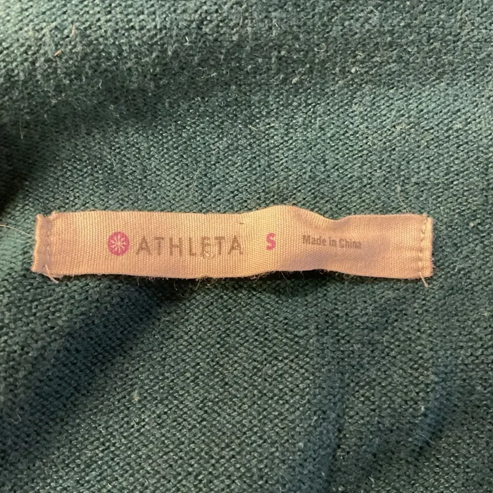 Athleta 1/4 Zip Floral‎ Knit Pullover Sweater Blue Green Thumbholes Size S Cozy